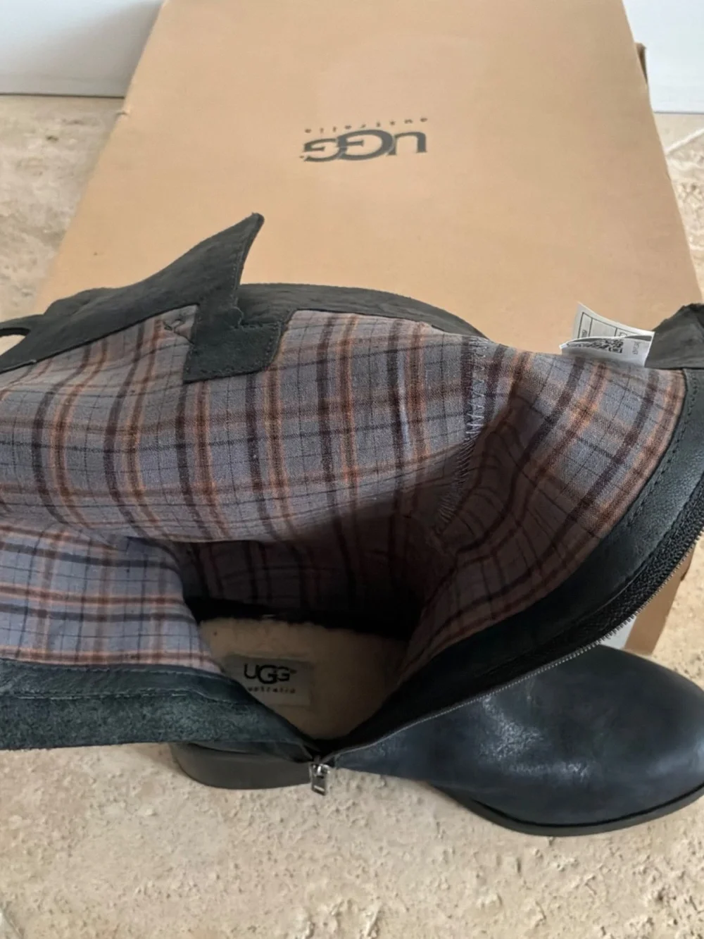 Ugg Darcie black leather knee high boots